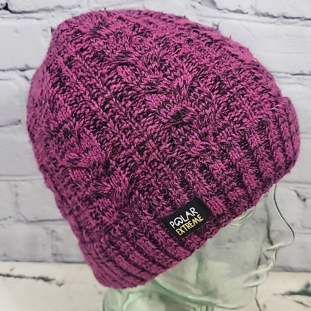 Polar Extreme Beanie Hat Womens One Size Black Pink Heathered‎ Sherpa Lined Warm